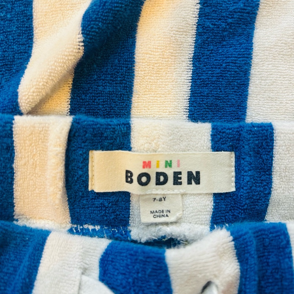 Mini Boden Terry Cloth Outfit Set Boys 7–8 Striped Shirt & Shorts